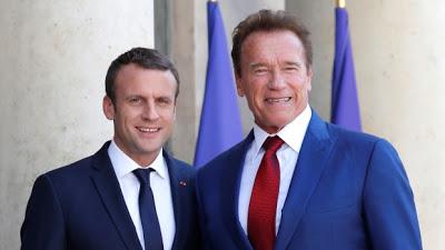 Schwarzenegger y  Macron juntos en París