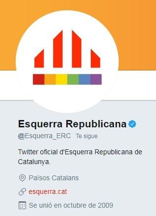 El partido político Esquerra Republicana muestra su apoyo al Pride 2017 añadiendo un arcoíris a su foto de perfil en Twitter | Maria en la red