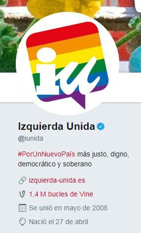 El partido político Izquierda Unida se une a las celebraciones del Pride 2017 añadiendo un arcoíris a su foto de perfil en Twitter | Maria en la red