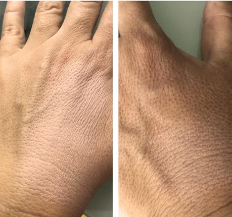 Fijaros cómo des pues de unas horas en la foto de la derecha la crema se ha adaptado más que en la de la izq. Si mi rostro tiene un tono más mi mano tiene dos o tres, jajajaja Comparativa de CC Creams: Bella Aurora, Artistry y Oriflame