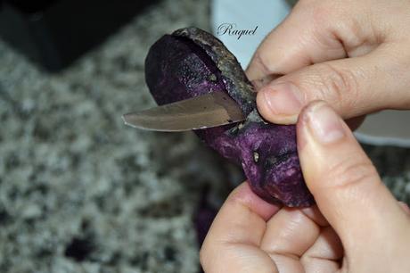 Dorada al horno con patatas violetas