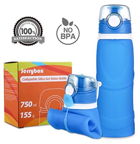 Jerrybox Botella de Agua Reutilizable, libre de BPA, 750ml, Azul, Flexible y Plegable | Bidón para Ciclismo-bicicleta-bici sin BPA| Cantimplora de Silicona para Deportes, Portátil y Rellenable