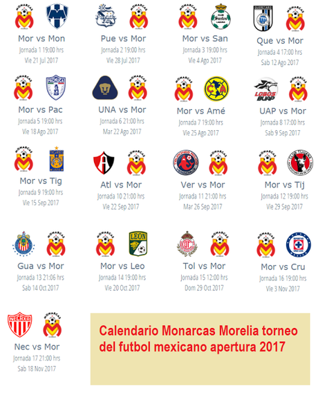 Calendario del Morelia para el apertura 2017 del futbol mexicano