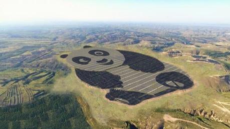 China está construyendo una granja solar en forma de panda de dibujos animados An artist's idea of what the finished farm will look like.