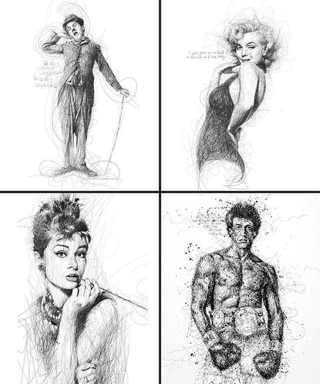 Vince Low, La Dislexia y El Arte del Garabato Charles Chaplin Marilyn Monroe Audrey Hepburn Sylvester Stallone Rocky