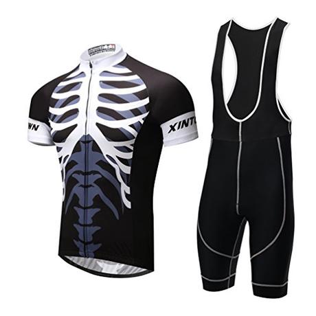 YOUJIA Unisexo Conjunto de Ropa Ciclismo, Maillots de Bicicleta de Manga Corta + Pantalones Cortos Acolchado (Cráneo, XL)