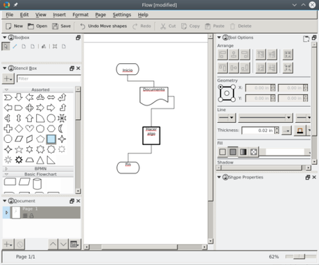 Como diseñar diagramas de flujo en Linux Calligra Flow Screenshot