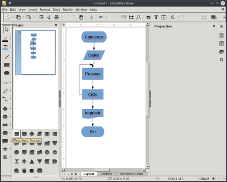 Como diseñar diagramas de flujo en Linux LibreOffice Draw Screenshot