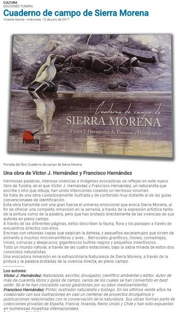 Reseña de 'Cuaderno de campo de Sierra Morena' en el Diario de Ávila