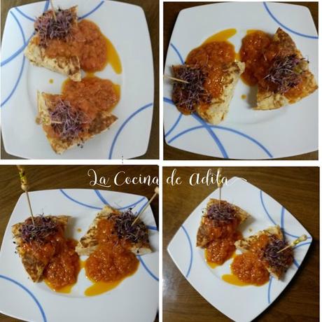 Tortilla con salsa tomate y brotes de remolacha Tortilla con salsa tomate y brotes de remolacha