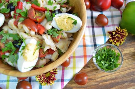 ensalada de alubias, ensalada de alubias rojas, ensalada de alubias negras, ensalada de alubias con bacalao, ensalada de judías blancas con bacalao, ensalada de judías blancas de bote, 