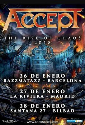 Accept en Barcelona, Madrid y Bilbao en enero de 2018