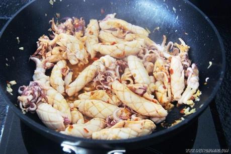 Calamares picantes al wok Calamares picantes al wok