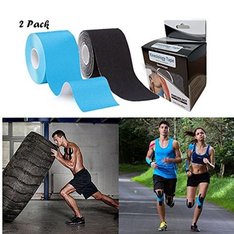 Los mejores productos en recuperación para ciclistas Kinesiology Tap (Paquete de Dos) Pre Cut Waterproof- Adhesivo de alivio del dolor - Mejor Cinta de apoyo deportivo - Mejor Cinta Physio para lesiones de rodilla Pies de músculo Cuello del hombro Tobillo- 5cm x 5m rodillo - Durabilidad más alta - Hasta 8 días de uso