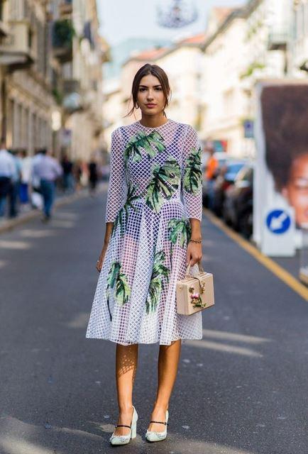 tropical print vestido transparente