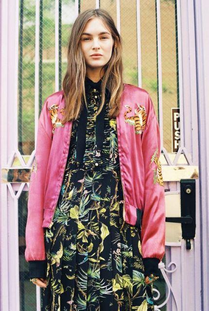 tropical print bomber chinesca