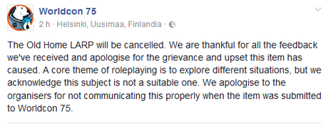 Polémica en la WorldCon: Finlandia, Alzheimer, LARP, Filosofía y Mente Polémica en la WorldCon: Finlandia, Alzheimer, LARP, Filosofía y Mente