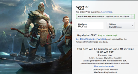 Amazon lista edición digital deluxe de God of War para el 30 de junio