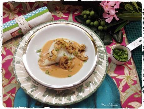 Bacalao en salsa marisquera con langostinos