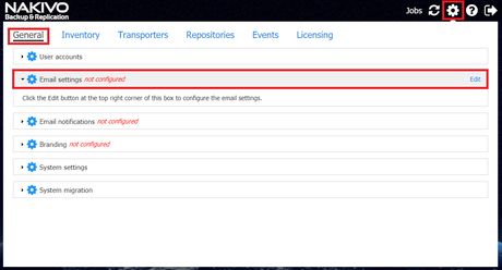 Backups de instancias EC2 con Nakivo B&R en AWS - Configurar notificaciones Configuración de Nakivo B&R