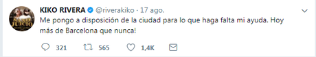 Kiko Rivera ofrece su ayuda a Barcelona y se lía parda en Twitter