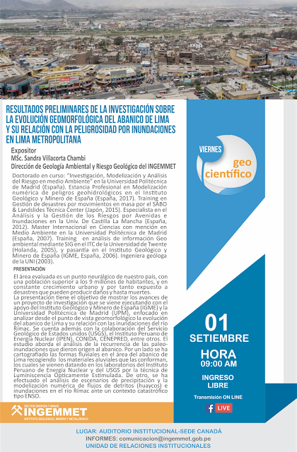 Presentación de investigación sobre el abanico de Lima en VIERNES GEOCIENTIFICOS del Ingemmet