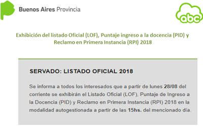 Exhibición Listado Oficial - Ingreso en la Docencia 2017/2018 - PciaBA