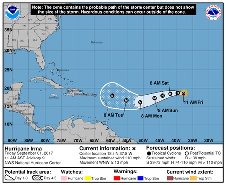 Huracán Irma podría afectar República Dominicana en menos de una semana.