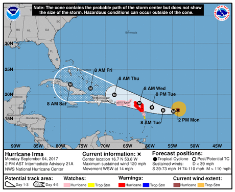 Huracán Irma impactará Puerto Rico el miércoles y el jueves República Dominicana.