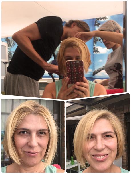 Aquí con Nora y maridin opinando de mi corte jajajajaj a la izq. antes y a la derecha después. Ya estamos de vuelta y sin depresión post-vacacional