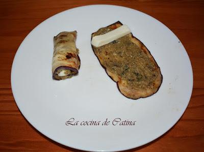 Rollitos de berenjena con tapenade y queso fresco Rollitos de berenjena con tapenade y queso fresco