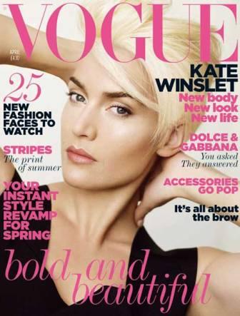 Kate Winslet, la chica de moda. Portada de Vogue UK de abril e imagen de Lancome L' Absolu Nu