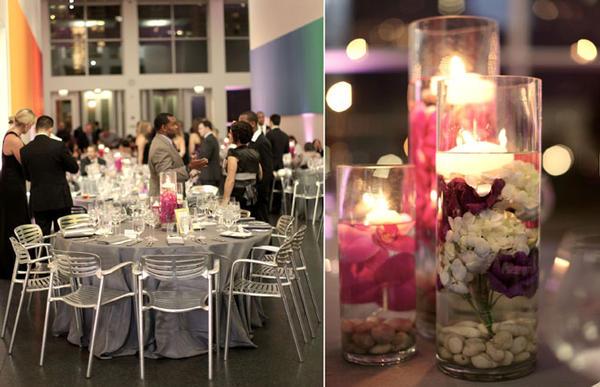 Centro de mesa con piedras, agua, flores y velas Centro de mesa con piedras, agua, flores y velas