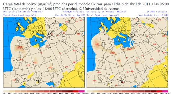 Intrusión de polvo del Sahara sobre España el 06/04/2011