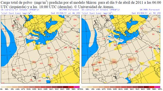 Intrusión de polvo del Sahara sobre España el 09 y 10/04/2011