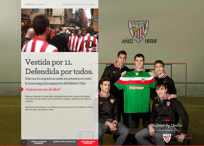 Vestida por 11, defendida por todos. Campaña y web de Doubleyou para Umbro. Web de Doubleyou para Umbro y el Athletic de Bilbao. Vestida por 11, defendida por todos