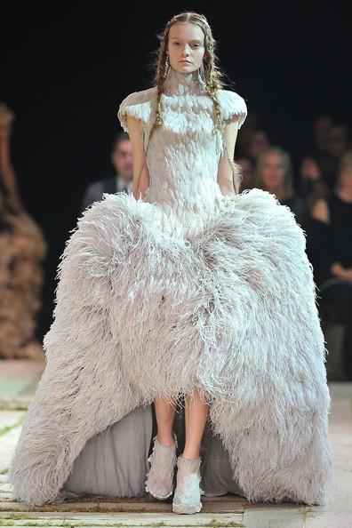 A model walks the runway during the Alexander McQueen Ready to Wear Spring/Summer 2011 show during Paris Fashion Week at  on October 5, 2010 in Paris, France.