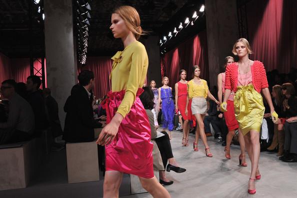 Models walk the runway during the Nina Ricci Ready to Wear Spring/Summer 2011 show during Paris Fashion Week on September 30, 2010 in Paris, France.