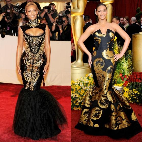 Beyonce Deja Vu: black-and-Gold Fishtail Gown Beyonce Deja Vu: black-and-Gold Fishtail Gown