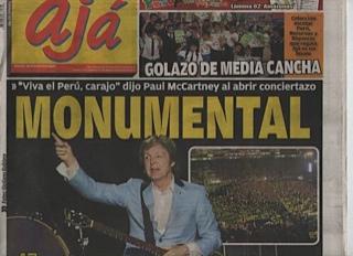 PAUL McCARTNEY en Perú Peru Press - Up and Coming Tour