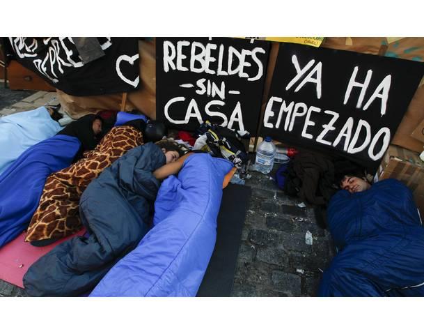 DEMOCRACIA REAL, YA! Demonstrators camp out in Madrid's Puerta del Sol during seventh day of protests