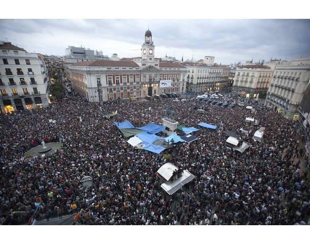 DEMOCRACIA REAL, YA! Demonstrators gather in a mass protest in Madrid's Puerta del Sol
