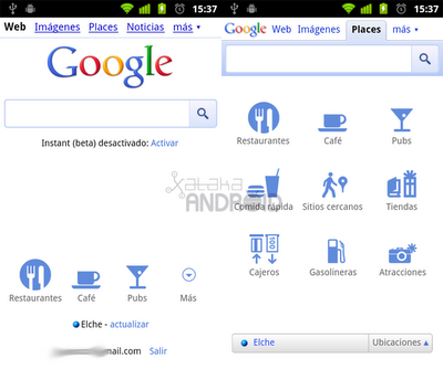 Google añade iconos de Places a la página de inicio de la versión móvil del buscador