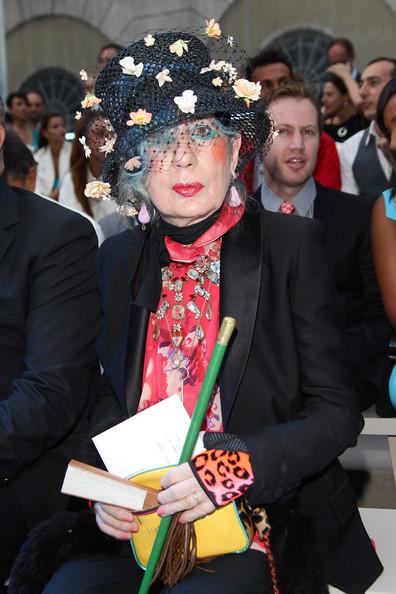 Anna Piaggi attends the Versace fashion show on June 20, 2011 in Milan, Italy.