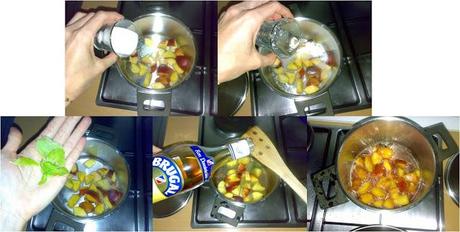 Helado de chocolate blanco con pepitas de chocolate de naranja regado con culís de melocotón al aroma de hierbabuena Helado de chocolate blanco con pepitas de chocolate de naranja regado con culís de melocotón al aroma de hierbabuena