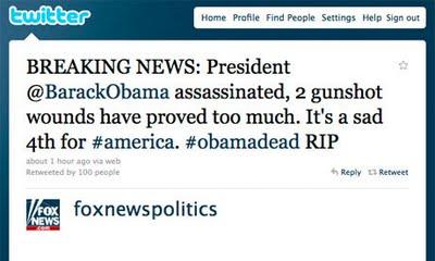 Anuncia  muerte de Obama en Twitter