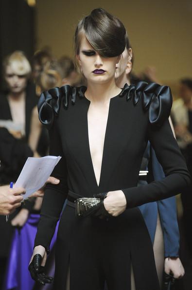 STEPHANE ROLLAND BACKSTAGE & GUESTS A model prepares backstage during the Stephane Rolland Haute Couture Fall/Winter 2011/2012 show as part of Paris Fashion Week at Cite de l'Architecture et du Patrimoine on July 5, 2011 in Paris, France.