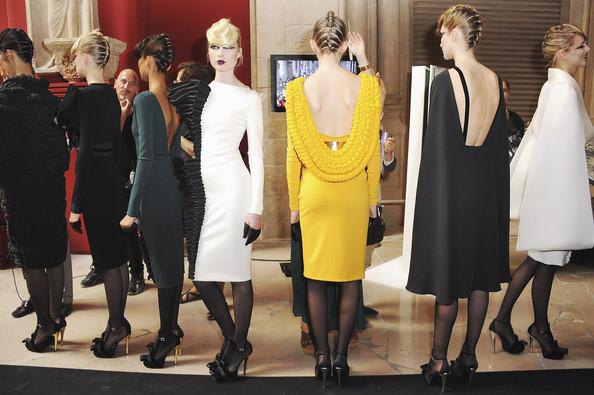 STEPHANE ROLLAND BACKSTAGE & GUESTS Models prepare backstage during the Stephane Rolland Haute Couture Fall/Winter 2011/2012 show as part of Paris Fashion Week at Cite de l'Architecture et du Patrimoine on July 5, 2011 in Paris, France.