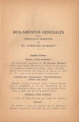 Papeles fundacionales de la Masonería Mixta en Europa y Argentina, 1893-1917: La OMMI Le Droit Humain - El Derecho Humano