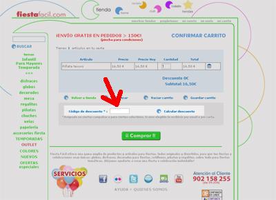 carrito 20% descuento en fiestafacil.com